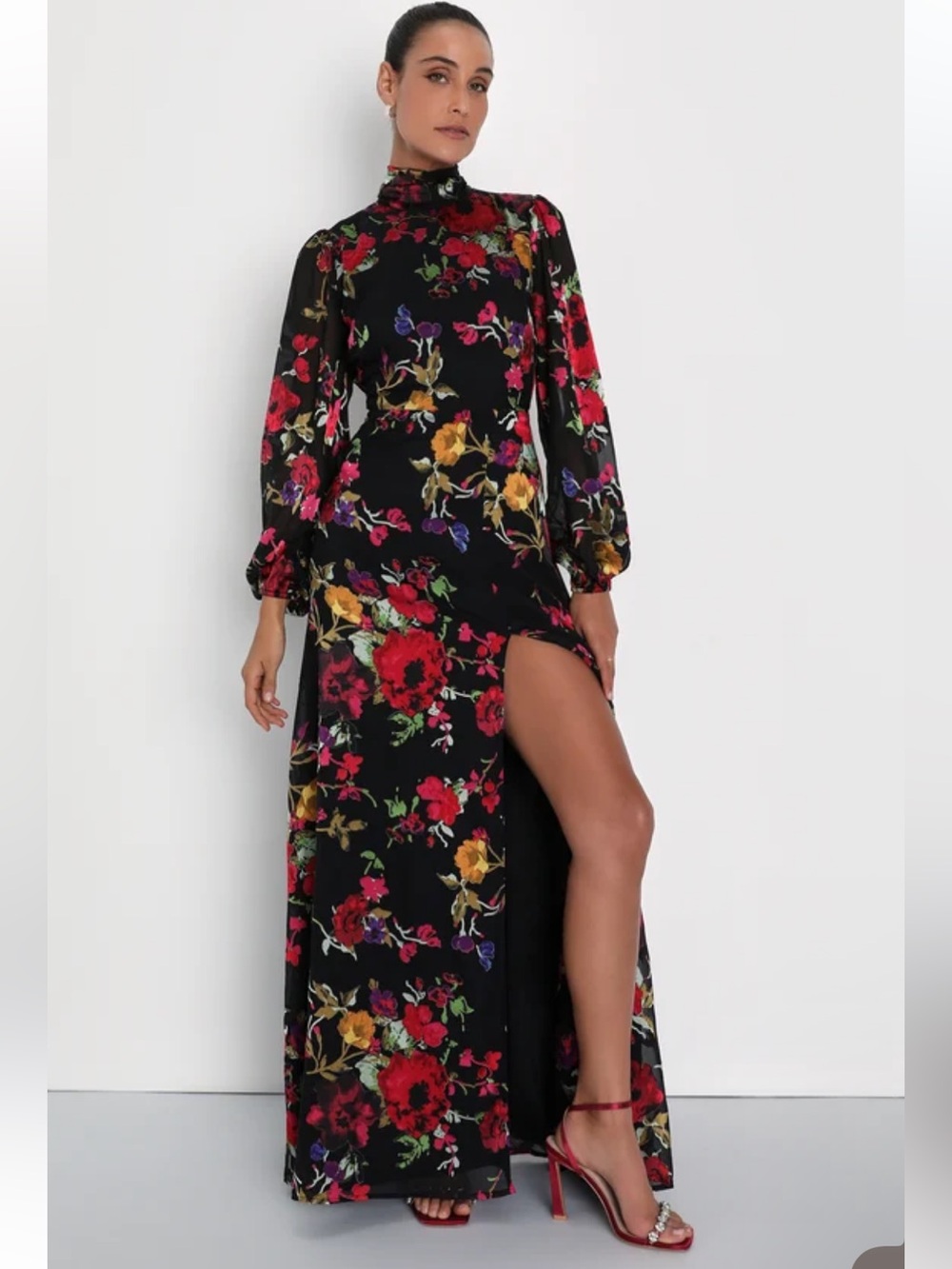 NWT Lulus Graceful Arrival Black Floral Burnout Backless Maxi Dress FLAWED